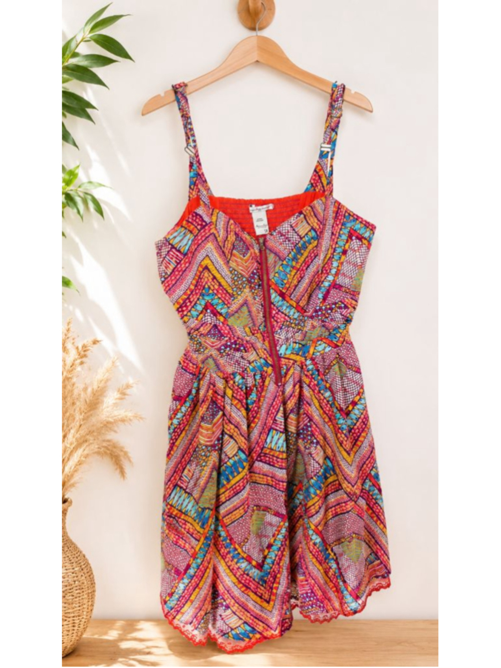 American Rag Cie Boho Geometric Sundress Front Zip Adjustable Straps dress 1X